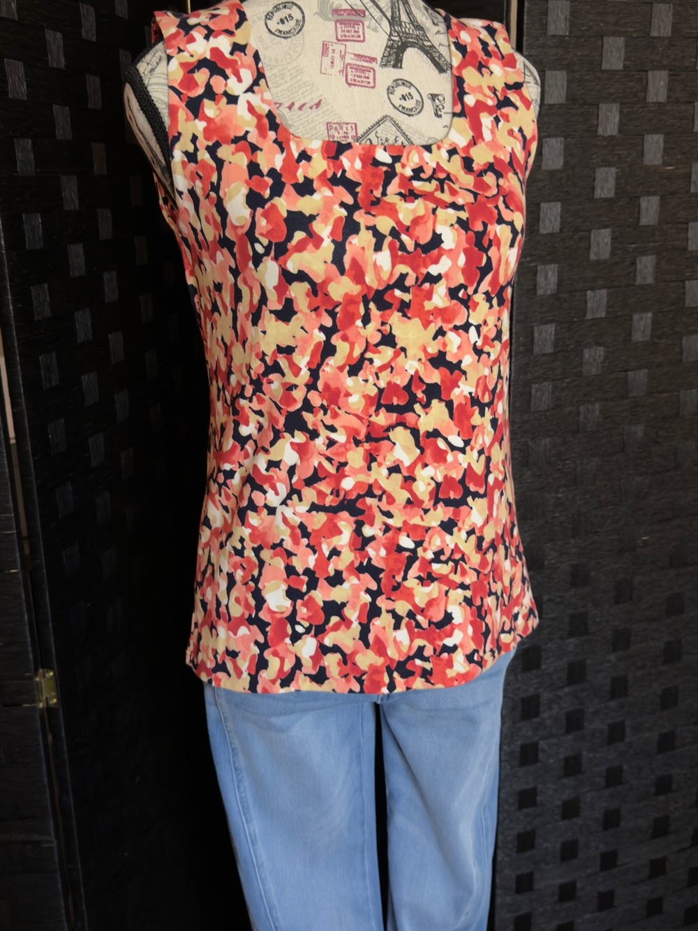 Chico's Coral Red Multi Floral Square-Neck Camisole